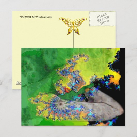 FRAKTAL-FRAU IN GRÜNGELB POSTKARTE (Vorne/Hinten)