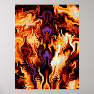Fraktal für farbenfrohe Flammen Poster