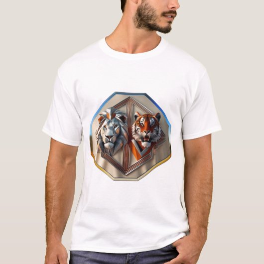 Fraktal Fury : Lion vs Tiger T-Shirt (Vorderseite)