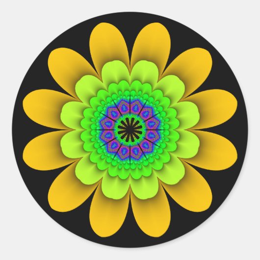Fraktal Gelbe Blume Power Stickers (Vorderseite)