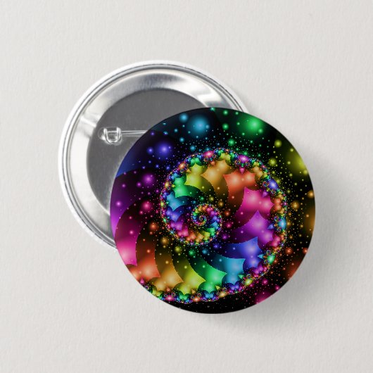 Fraktal-gewundener Regenbogen-Nebelfleck Button (Vorne & Hinten)