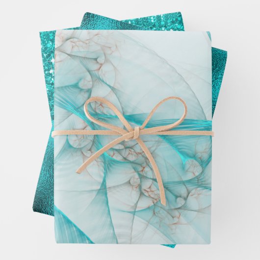 Fraktal Glitzer Glass Aquamarin Geschenkpapier Set (Beispiel)