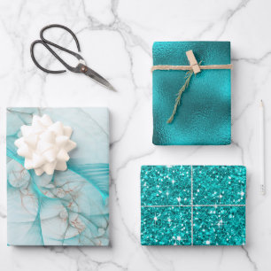 Fraktal Glitzer Glass Aquamarin Geschenkpapier Set