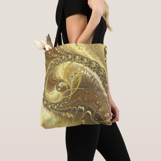 Fraktal Gold Swirl Metallic Moderne Abstrakt Tasche (Von Nahem)