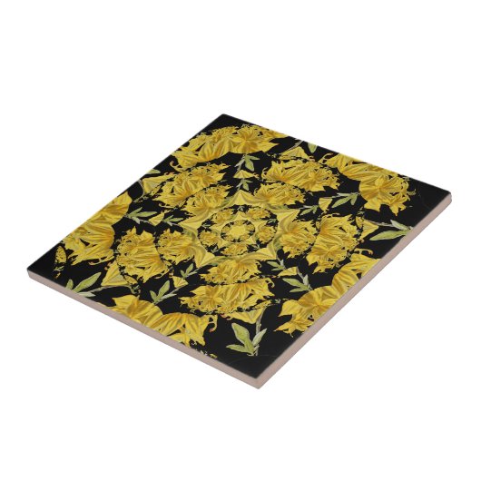 Fraktal in Gelb und Schwarz Fliese (Seite)