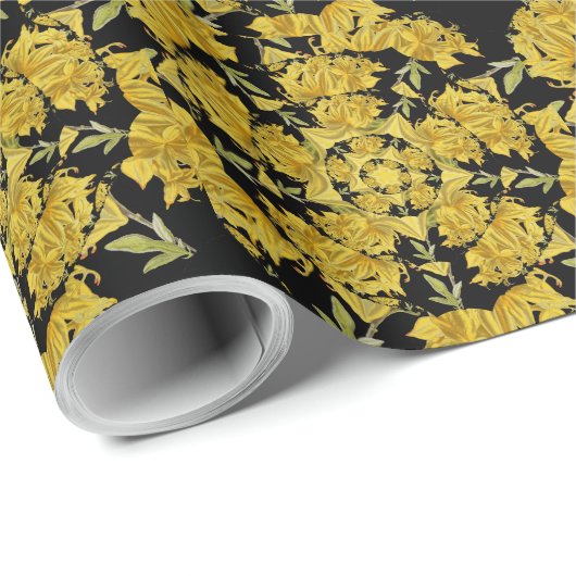 Fraktal in Gelb und Schwarz Geschenkpapier (Rolleneckpunkt)