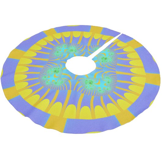 Fraktal in hellblau und gelb polyester weihnachtsbaumdecke (Schrägansicht)