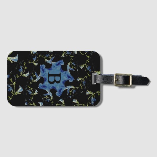 Fraktal-Kunst in Blau und Schwarz Gepäckanhänger (Vorderseite (Horizontal))