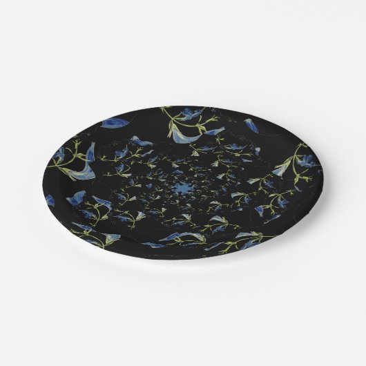 Fraktal-Kunst in Blau und Schwarz Pappteller (Schrägansicht)
