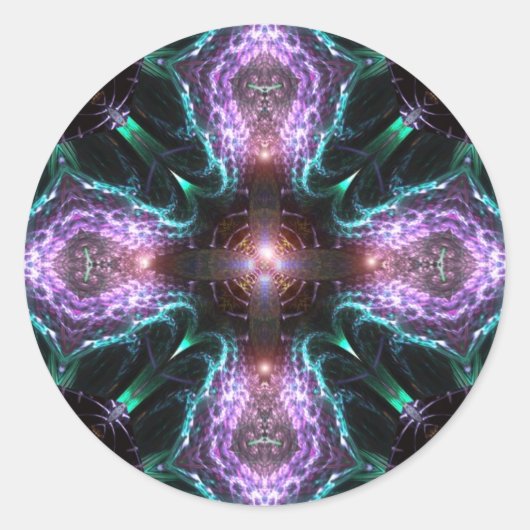 Fraktal Lila Kreuzsticker Runder Aufkleber (Vorderseite)