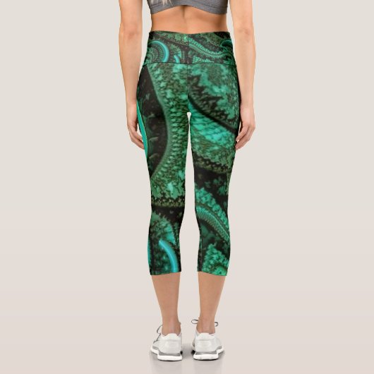Fraktal Malachite1 Capri Leggings (Rückseite)