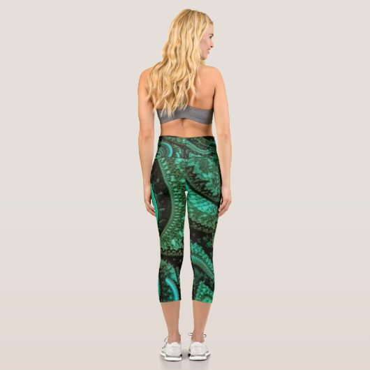 Fraktal Malachite1 Capri Leggings (Rückseite)