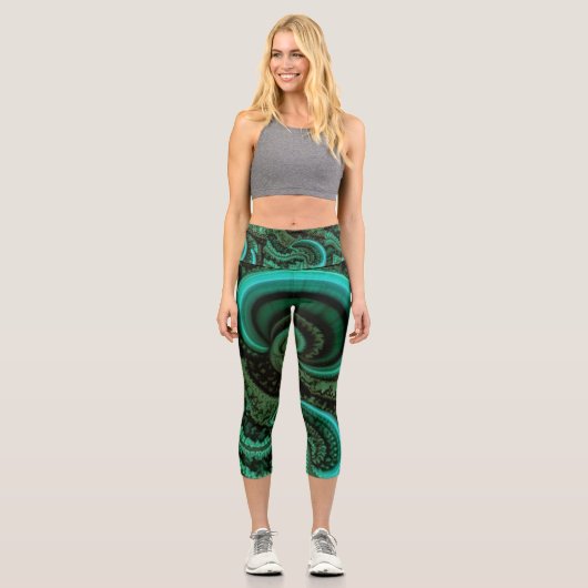 Fraktal Malachite1 Capri Leggings (Vorderseite)