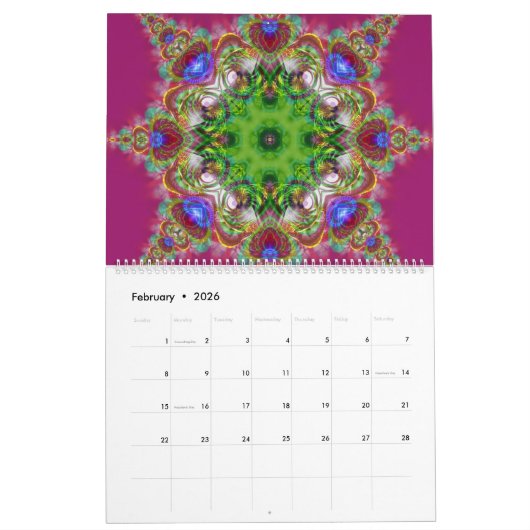 Fraktal Mandala Artistry 12 Monate Mauerkalender Kalender (Feb 2026)