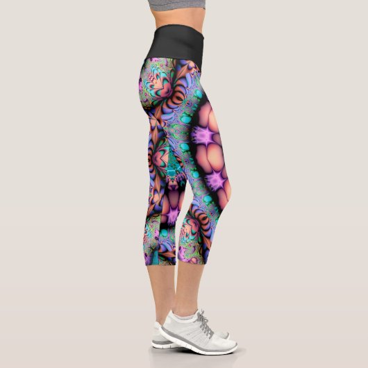 Fraktal Mandala Floral Psychedelic Capri Leggings (Rechts)