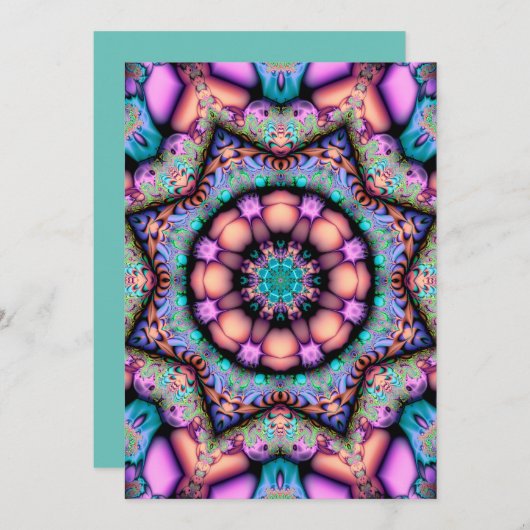 Fraktal Mandala Floral Psychedelic Einladung (Vorne/Hinten)