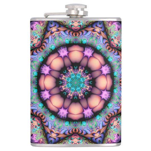 Fraktal Mandala Floral Psychedelic Flachmann (Vorderseite)