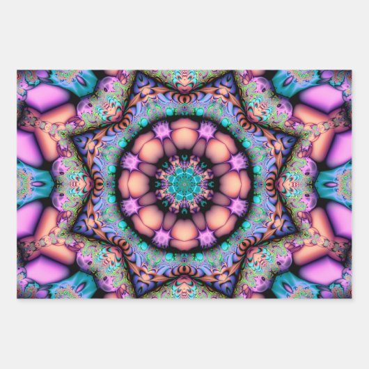 Fraktal Mandala Floral Psychedelic Geschenkpapier Set (Vorderseite 3)