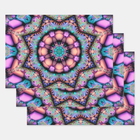 Fraktal Mandala Floral Psychedelic Geschenkpapier Set (Set)