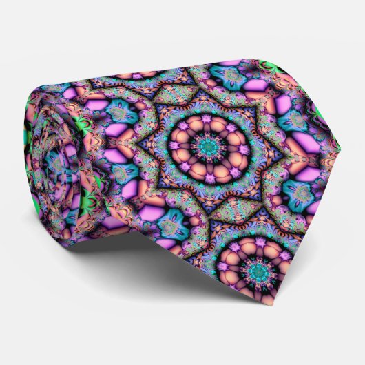 Fraktal Mandala Floral Psychedelic Krawatte (Gerollt)