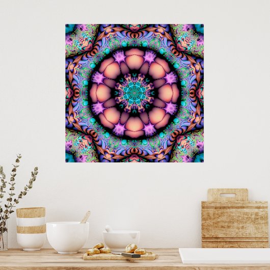 Fraktal Mandala Floral Psychedelic Poster (Küche)