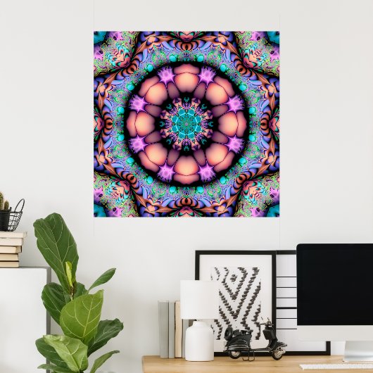 Fraktal Mandala Floral Psychedelic Poster (Heimbüro)