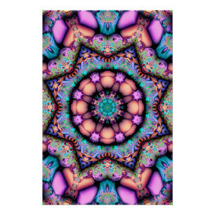 Fraktal Mandala Floral Psychedelic Poster