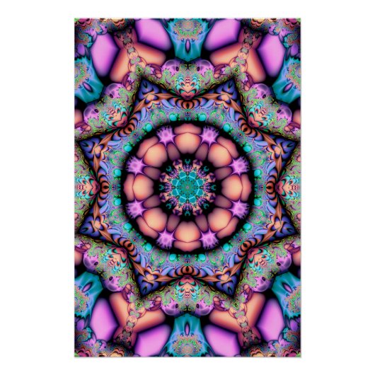 Fraktal Mandala Floral Psychedelic Poster (Vorderseite)