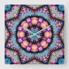 Fraktal Mandala Floral Psychedelic Quadratische Wanduhr
