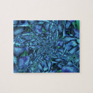 Fraktal mit Blau-Grau- und Grün-geometrischen Form Puzzle