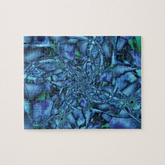 Fraktal mit Blau-Grau- und Grün-geometrischen Form Puzzle (Horizontal)