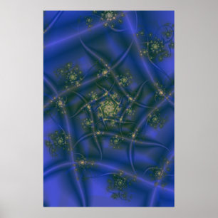 Fraktal mit blauer Gelbfärbung und grünen Spiralbr Poster