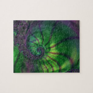 Fraktal mit Grün und Lila Spiralen Puzzle