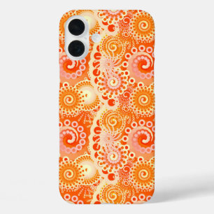 Fraktal mit wirlem Muster, Korallenorangefarben iPhone 16 Plus Hülle