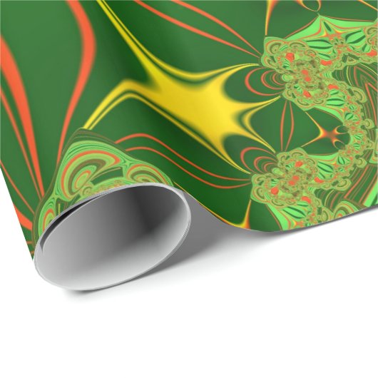 ~ Fraktal Muster Green Yellow ~ Geschenkpapier (Rolleneckpunkt)