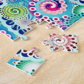 Fraktal Muster wirbeln, Türkisfarben, rosa mehrfar Puzzle (Seite)