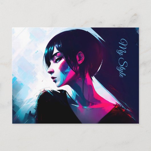 Fraktal Neon Cyber Light und Dark Stylish Postkarte (Vorderseite)