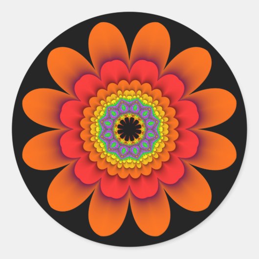 Fraktal Orange Blume Power Stickers (Vorderseite)