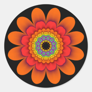 Fraktal-orange Blumen-Power-Aufkleber Runder Aufkleber