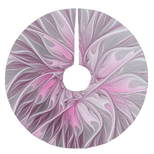 Fraktal Pink Blume Star, Blumenfantasiemuster Polyester Weihnachtsbaumdecke