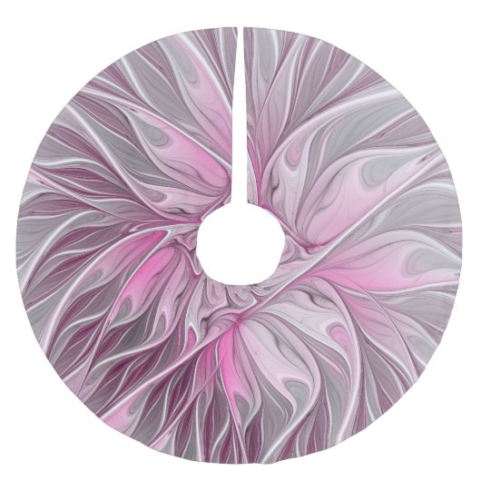 Fraktal Pink Blume Star, Blumenfantasiemuster Polyester Weihnachtsbaumdecke (Vorderseite)