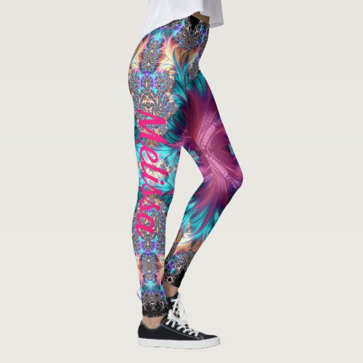 Fraktal Pink Rainbow Individuelle Name Leggings (Rechts)