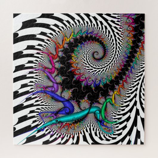 Fraktal Rainbow Spirale Schwarz-weiß Abstrakt Puzzle (Horizontal)