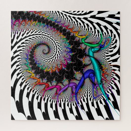 Fraktal Rainbow Spirale Schwarz-weiß Abstrakt Puzzle (Vertikal)