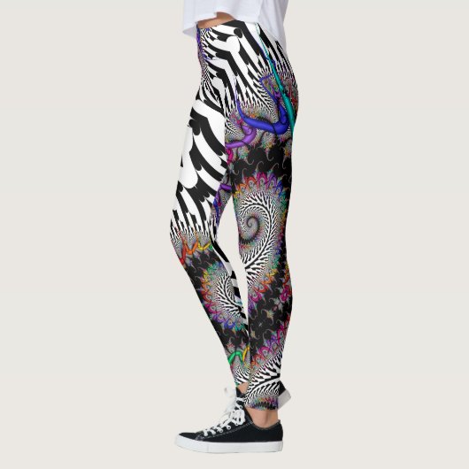 Fraktal Regenbogen Spirale Schwarz-weißen Abstrakt Leggings (Links)