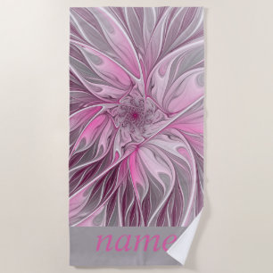 Fraktal Rosa Blume Traum, Blumenfantasie, Name Strandtuch