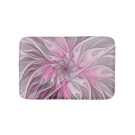 Fraktal Rosa Blume Traum, Blumenfantasy Muster Badematte (Vorderseite)