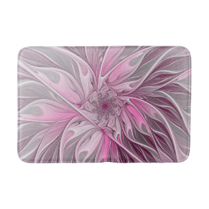 Fraktal Rosa Blume Traum, Blumenfantasy Muster Badematte