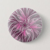 Fraktal Rosa Blume Traum, Blumenfantasy Muster Button (Vorderseite)