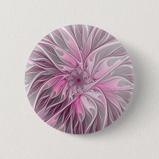 Fraktal Rosa Blume Traum, Blumenfantasy Muster Button (Vorderseite)
